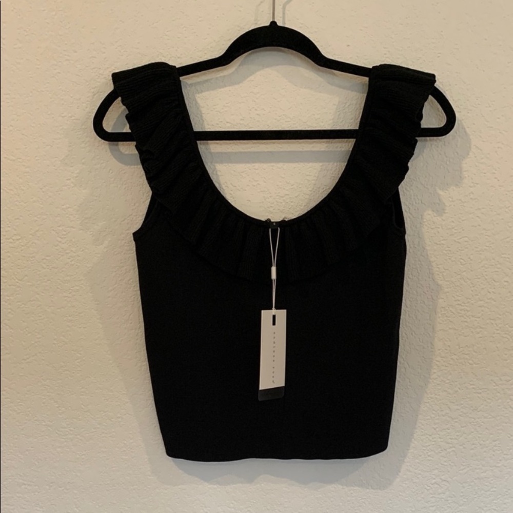 Anthropologie Endless Rose Black Ruffled Knit Fitted Sleeveless Tank Top